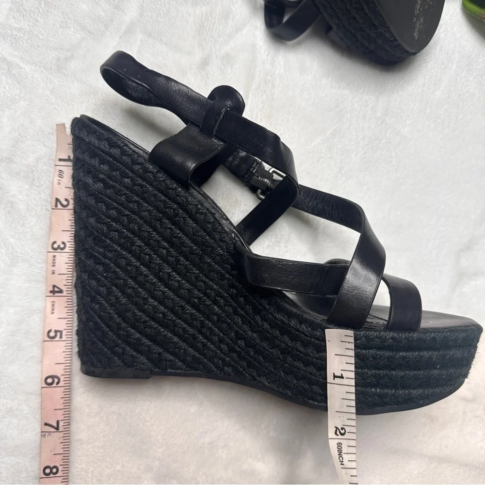 Vera Wang Lavender Leather Jute Criss Cross Espadrille Style Wedges in Black 8.5